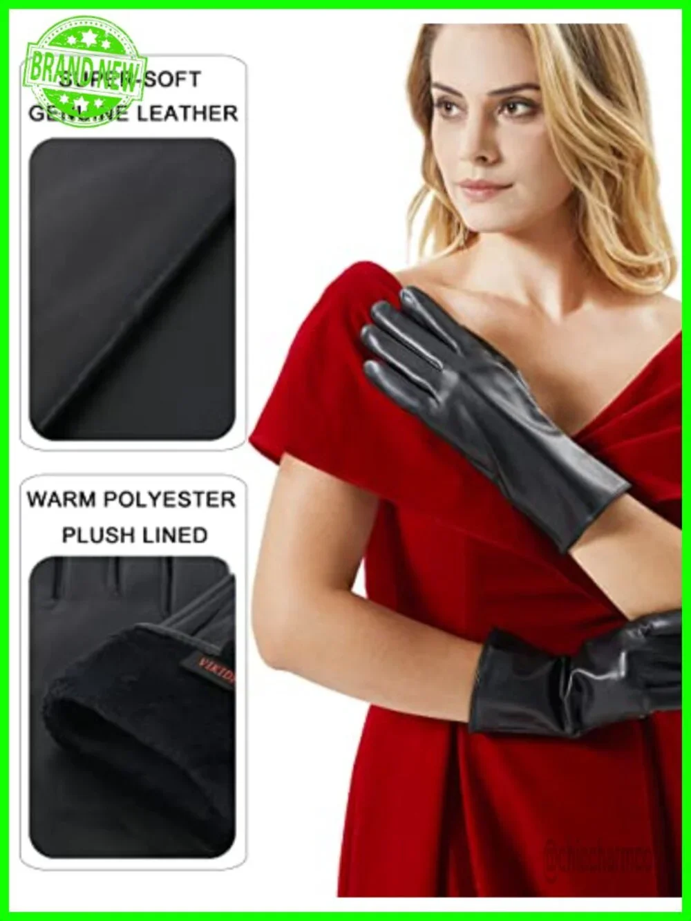 Genuine Leather Touchscreen Gloves Women Warm Lined Evening Party